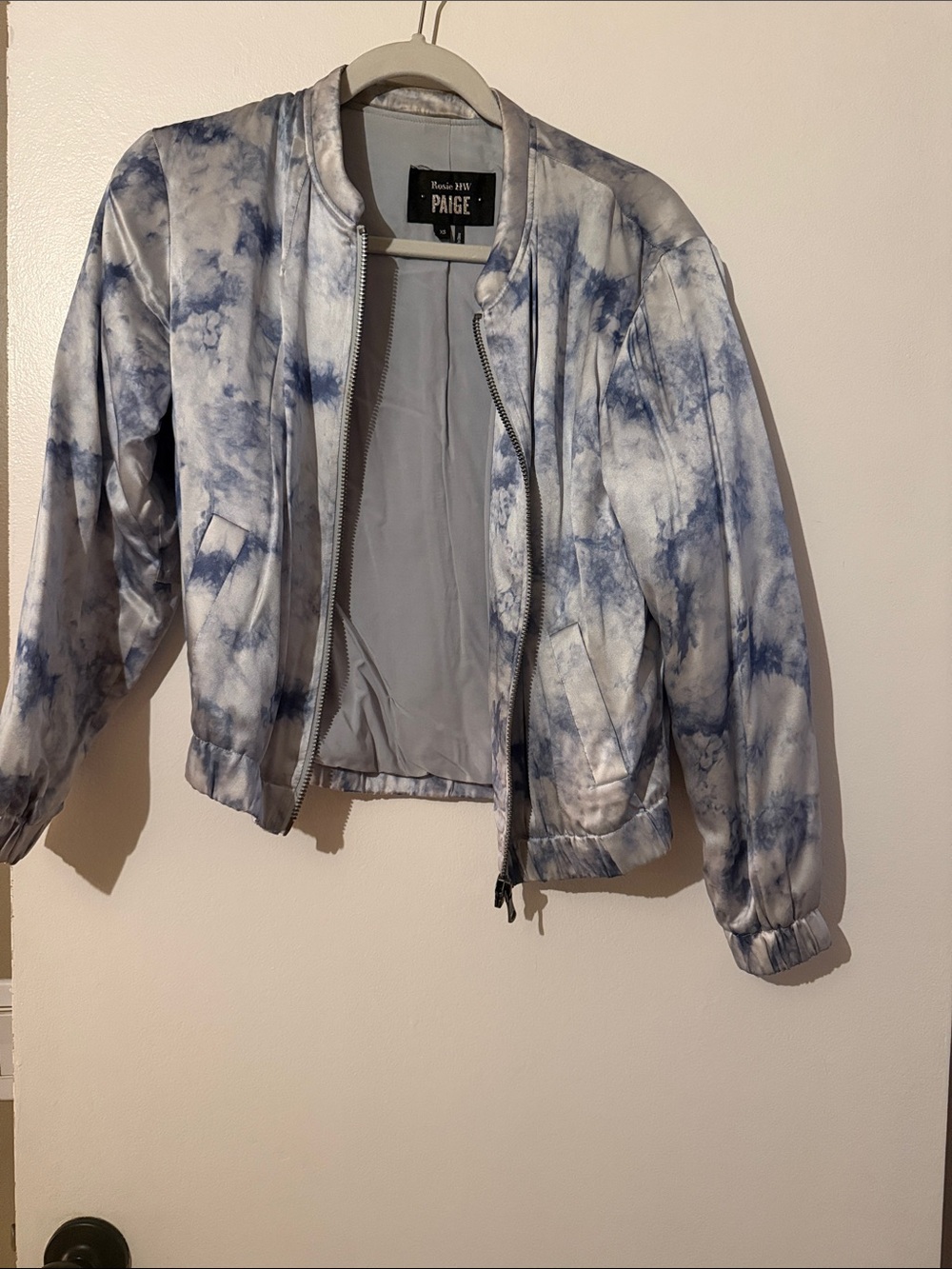 PAIGE White and Blue Tie-Dye Bomber Jacket